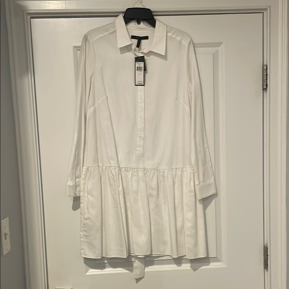 BCBGMaxAzria White Tiered Buttoned Long Sleeve Dress - Picture 1 of 3